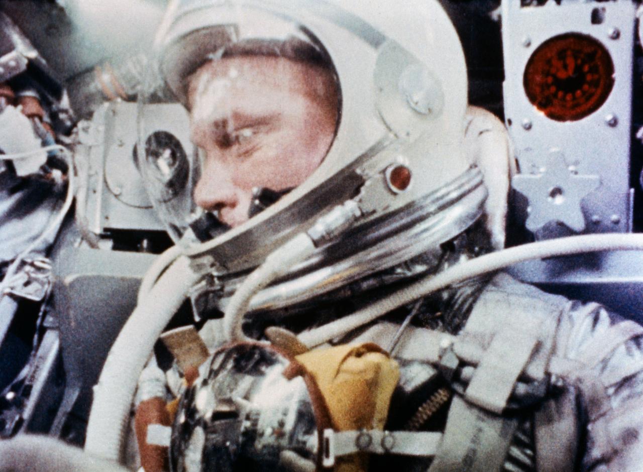 S62-00302 (20 Feb. 1962) --- A camera onboard the "Friendship 7" Mercury spacecraft photographs astronaut John H. Glenn Jr. during his Mercury-Atlas 6 spaceflight. Photo credit: NASA