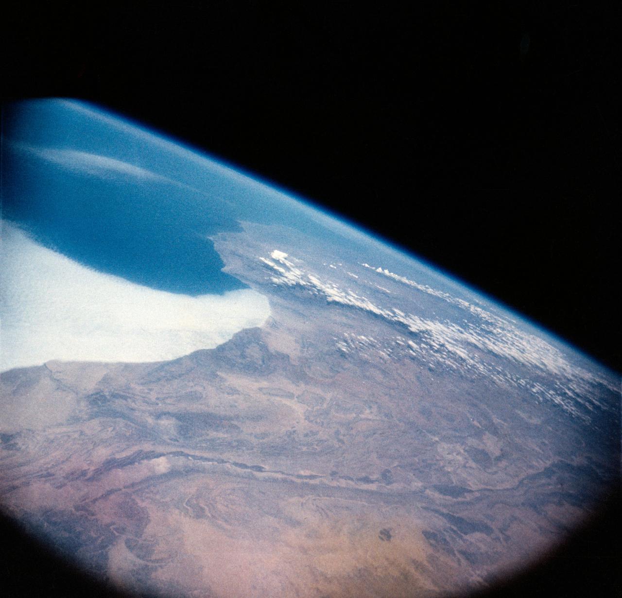 S62-01285 (13 Sept. 1961) --- Earth observations of a shoreline taken from the Mercury-Atlas 4 (MA-4) spacecraft. Photo credit: NASA