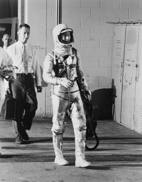 NASA image: White Room - Scott Carpenter leaving 1962
