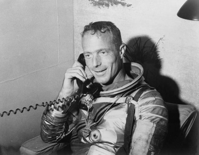 NASA image: Scott Carpenter talking on the phone with President Kennedy 