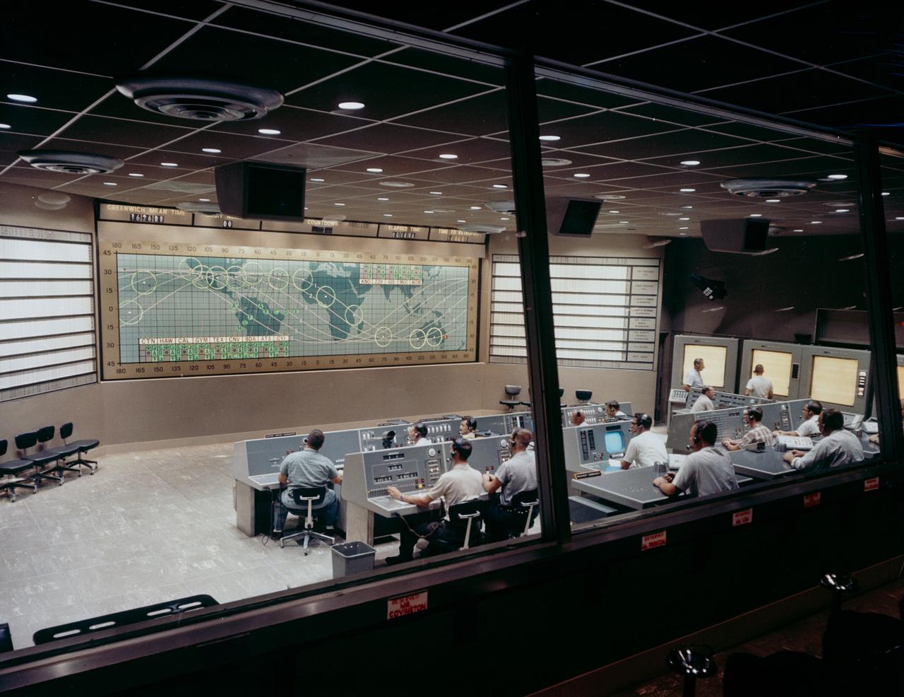 S62-05139 (1962) --- View of Mercury Control Center prior to the Mercury-Atlas 8 (MA-8) flight of the Sigma 7. Photo credit: NASA