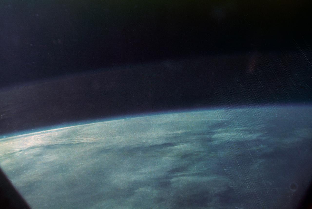 S62-06019 (20 Feb. 1962) --- View of Earth taken by astronaut John H. Glenn Jr. during his Mercury Atlas 6 (MA-6) spaceflight. Photo credit: NASA
