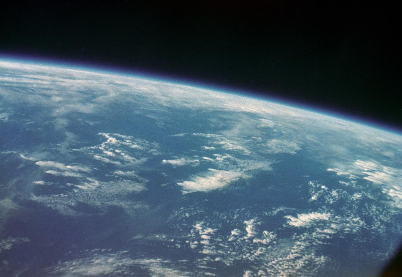 S62-06029 (20 Feb. 1962) --- View of Earth taken by astronaut John H. Glenn Jr. during his Mercury Atlas 6 (MA-6) spaceflight. Photo credit: NASA