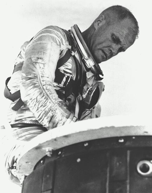 NASA image: Closeup View - Astronaut John Glenn - Insertion - Mercury Capsule - Cape