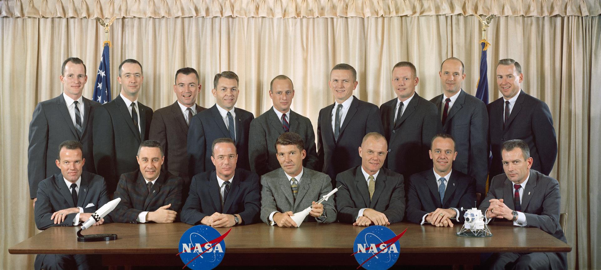 Portrait of NASA's first two classes of astronauts.