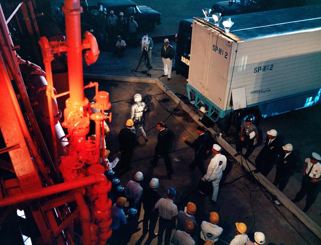 NASA image: Astronaut Gordon Cooper leaves transfer van for launch pad