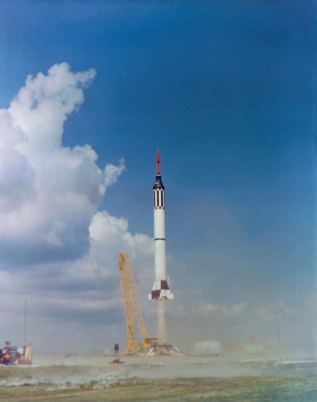 S63-22731 (31 Jan. 1961) --- The launch of the Mercury-Redstone 2 (MR-2) suborbital mission from Cape Canaveral, Florida, on Jan. 31, 1961. Onboard the spacecraft was ?Ham?, a 37-pound chimpanzee. Despite an over-acceleration factor, the flight was considered to be successful. Following recovery Ham appeared to be in good physiological condition, but sometime later when he was shown the Mercury spacecraft it was visually apparent that he had no further interest in cooperating with the spaceflight program. Photo credit: NASA