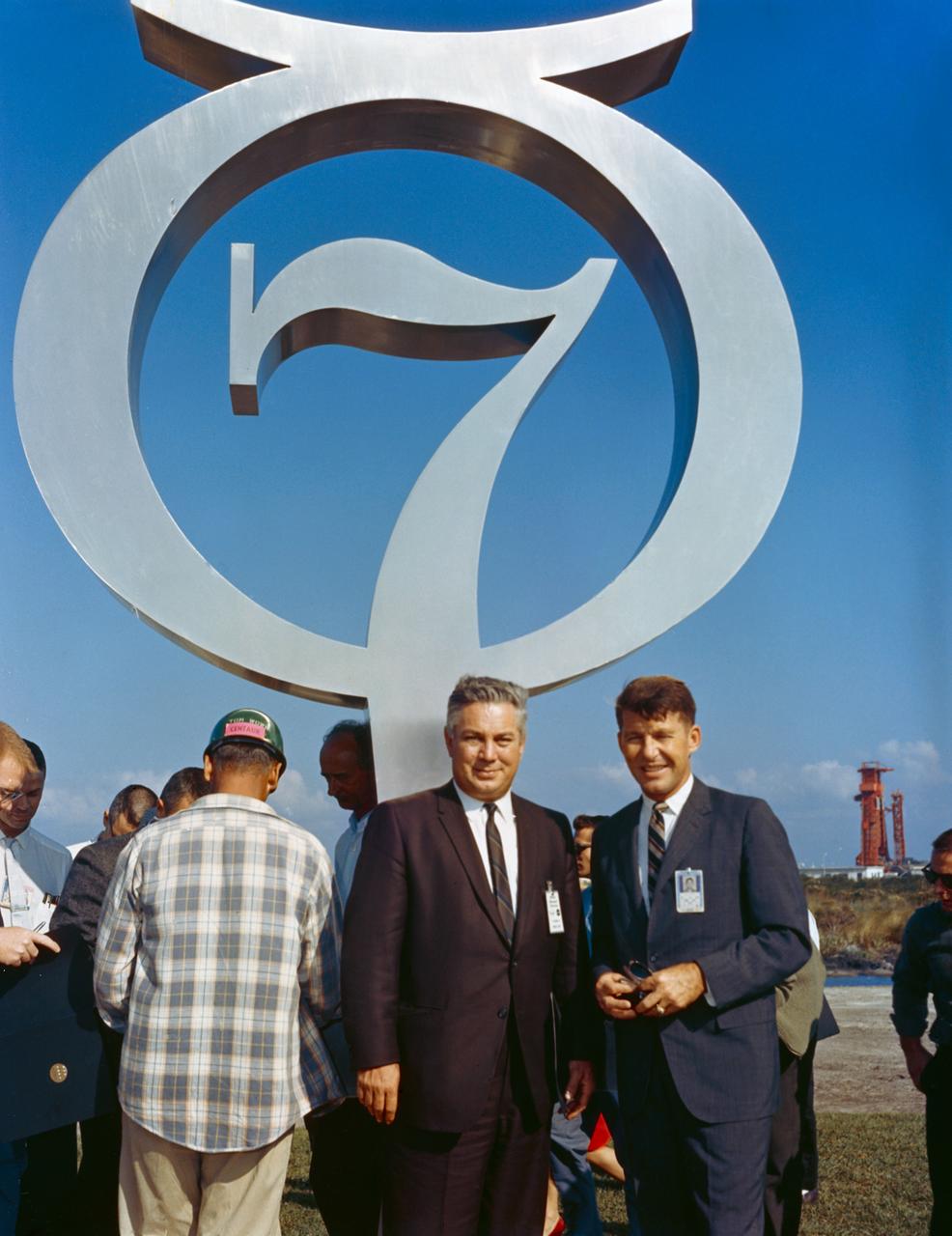 S64-40113 (1964) --- Astronaut Walter Schirra Jr. (right) and Walter Williams, Deputy Director of Mission Requirements, pictured at the Mercury 7 memorial dedication. Photo credit: NASA
