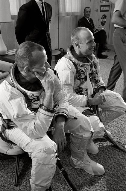NASA image: Astronaut L. Gordon Cooper Jr. - Misc. - Gemini-Titan (GT)-5 - Suiting-Up - Prime Crew - Cape