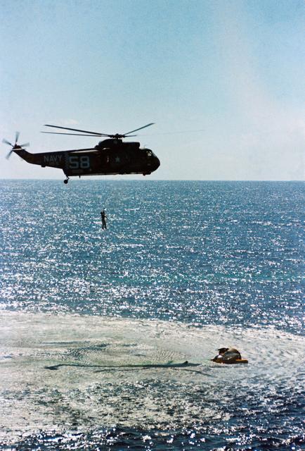 NASA image: GT-5 Recovery Being hoisted to helicopter