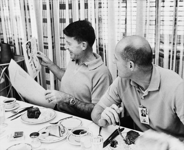 NASA image: Gemini-Titan (GT)-6 - Breakfast - Prime Crew - Cape