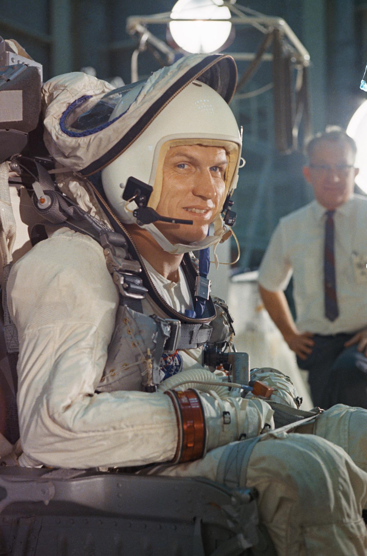 Astronaut Frank Borman during weight and balance tests