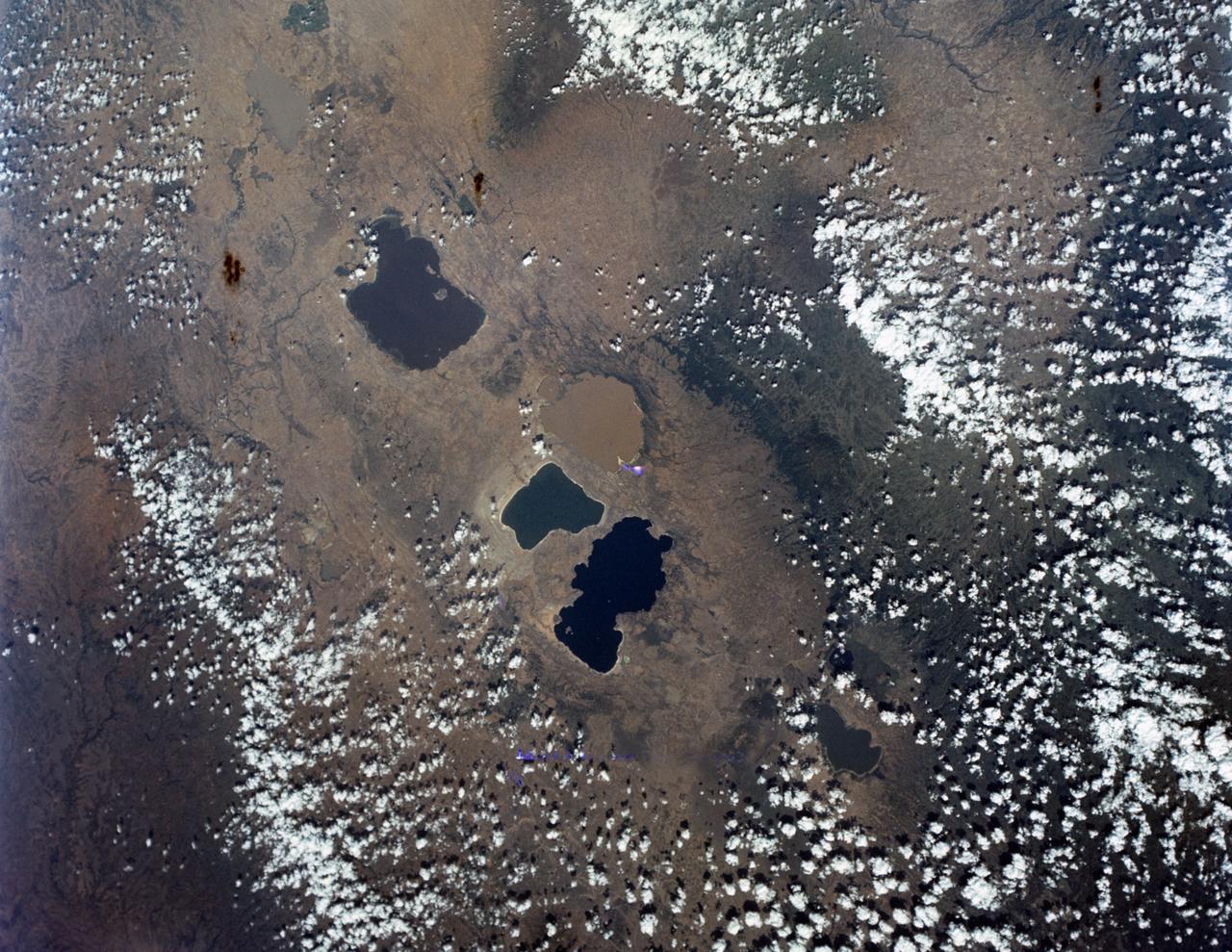 S65-63162 (16 Dec. 1965) --- Central area of Ethiopia, south of Addis Ababa, showing Lakes Zwai, Langana, and Shala, as seen from the Gemini-6 spacecraft during its 14th revolution of Earth. Photo credit: NASA or National Aeronautics and Space Administration