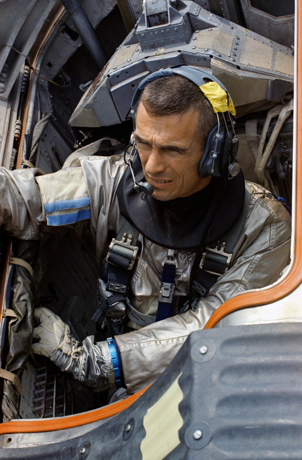 Gene Cernan in the Gemini boilerplate during water egress training