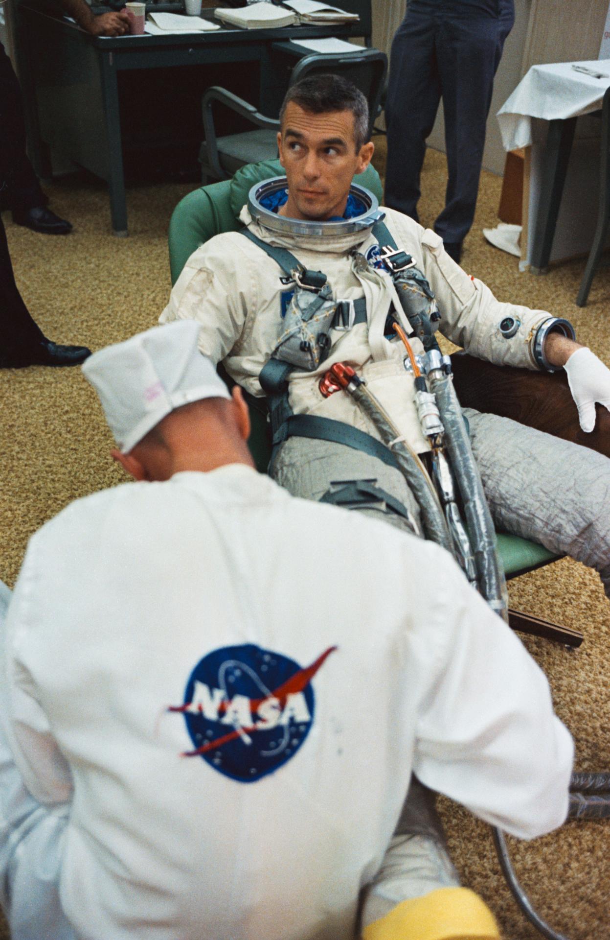 Gene Cernan suits up at Kennedy Space Center