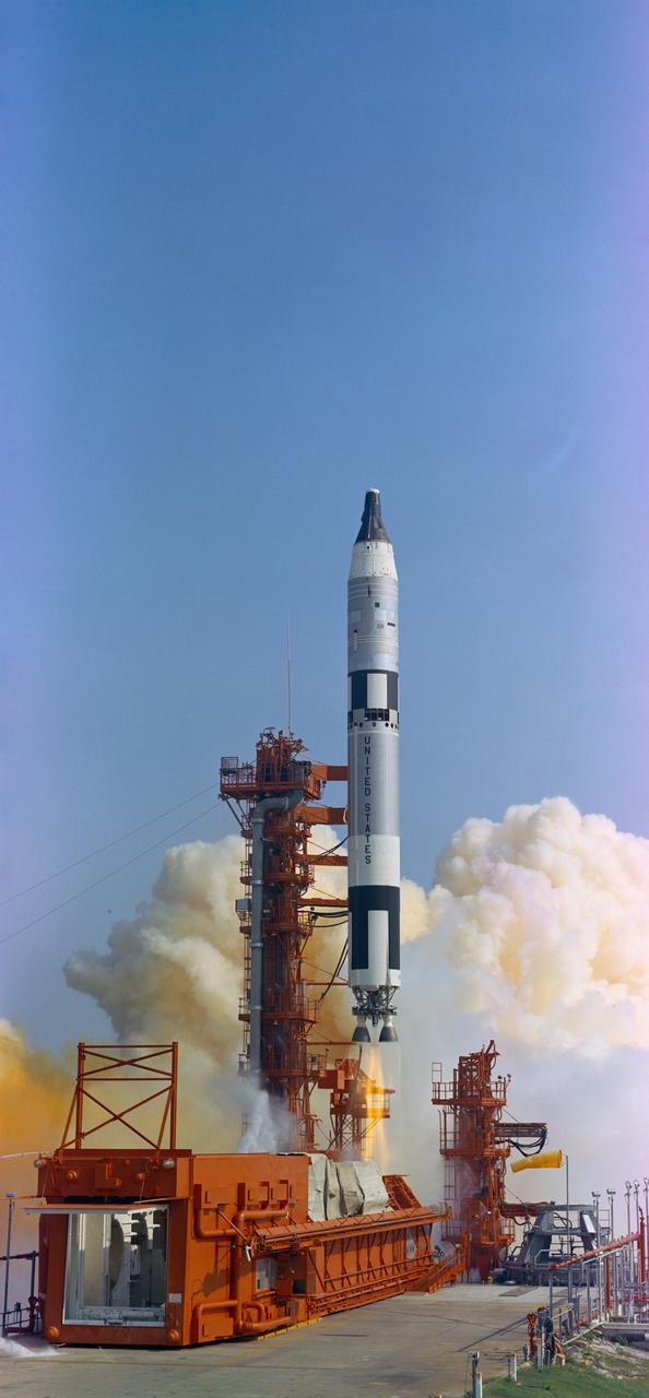 S66-34098 (3 June 1966) --- The Gemini-9 spacecraft was successfully launched from the Kennedy Space Center's Launch Complex 19 at 8:39 a.m. (EST), June 3, 1966. Photo credit: NASA
