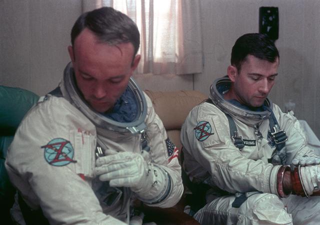 NASA image: Astronauts Young and Collins undergo suiting up operations during countdown