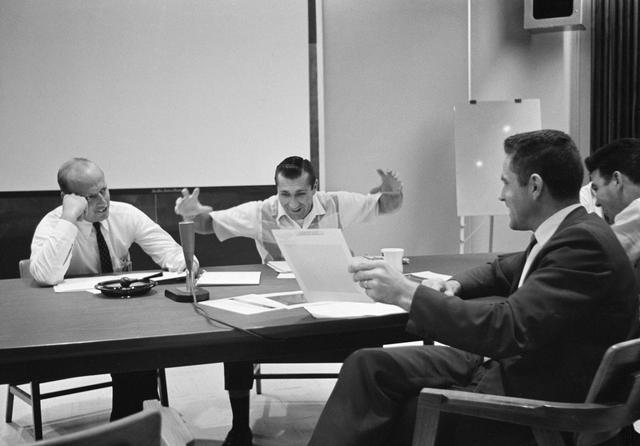 NASA image: Astronauts Conrad and Gordon - Experiment Discussion - Post-Flight Briefing