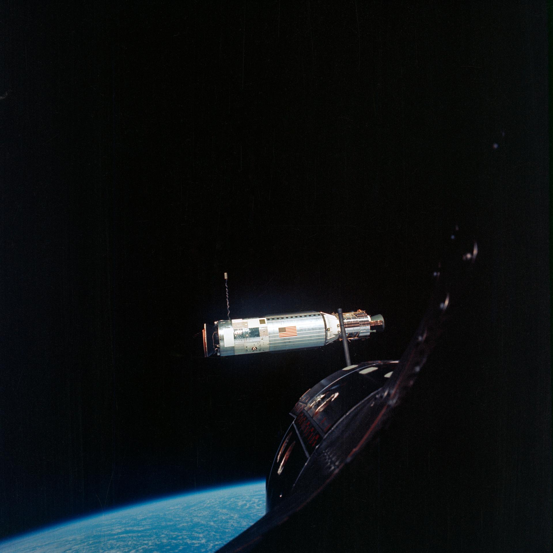 The Agena docking vehicle is seen from theGemini 10 spacecraft