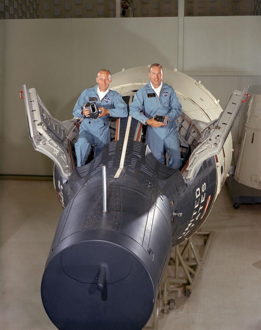 S66-46952 (September 1966) --- Astronauts James A. Lovell Jr. (right), command pilot, and Edwin E. Aldrin Jr., pilot. Photo credit: NASA