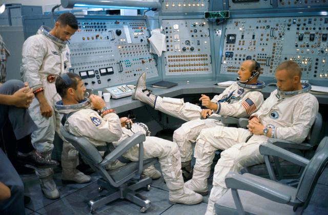 NASA image: Gemini 11 prime and back-up crews at Gemini Mission Simulator at Cape Kennedy