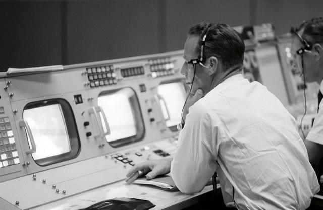 NASA image: Astronaut M. Scott Carpenter monitors Booster System Console in MCC