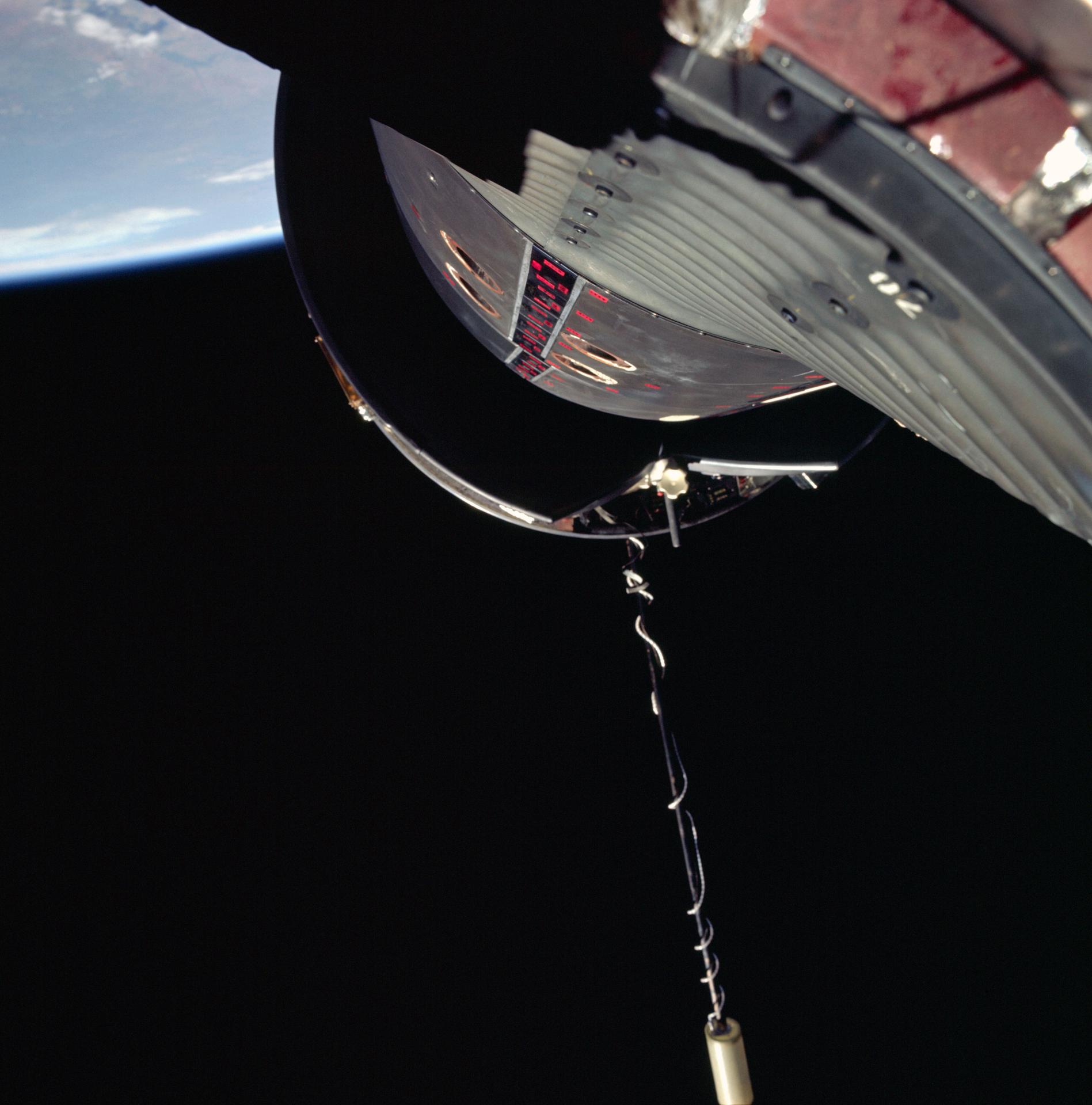 Nose of Gemini-11 spacecraft and Agena Target Vehicle while docked