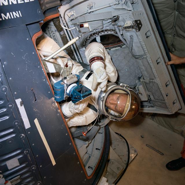 NASA image: GEMINI-TITAN (GT)-12 (WEIGHTLESSNESS) - ASTRONAUT EDWIN E. ALDRIN, JR. - TRAINING - PATRICK AFB (PAFB), FL