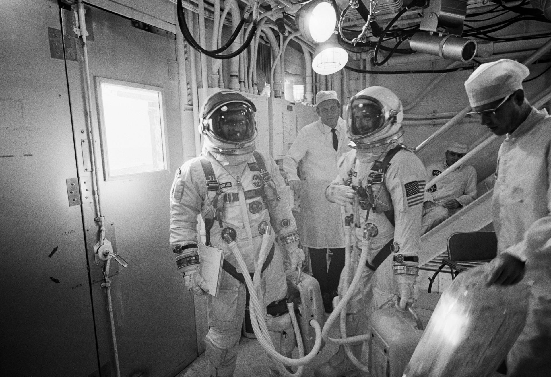 The Gemini 11 crew in the White Room before launch