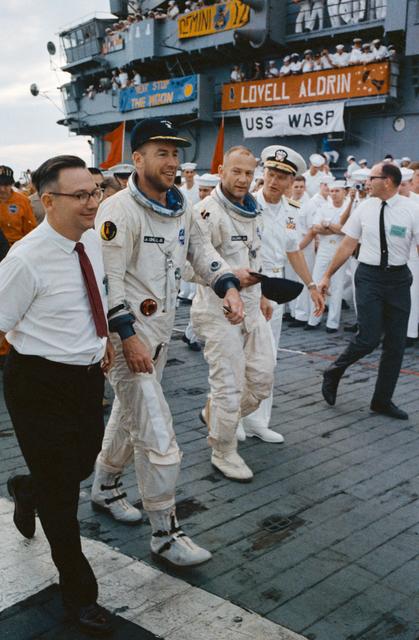 NASA image: ASTRONAUT JAMES A. LOVELL, JR. - RECOVERY - GEMINI-TITAN (GT)-12 - ON BOARD CARRIER - ATLANTIC