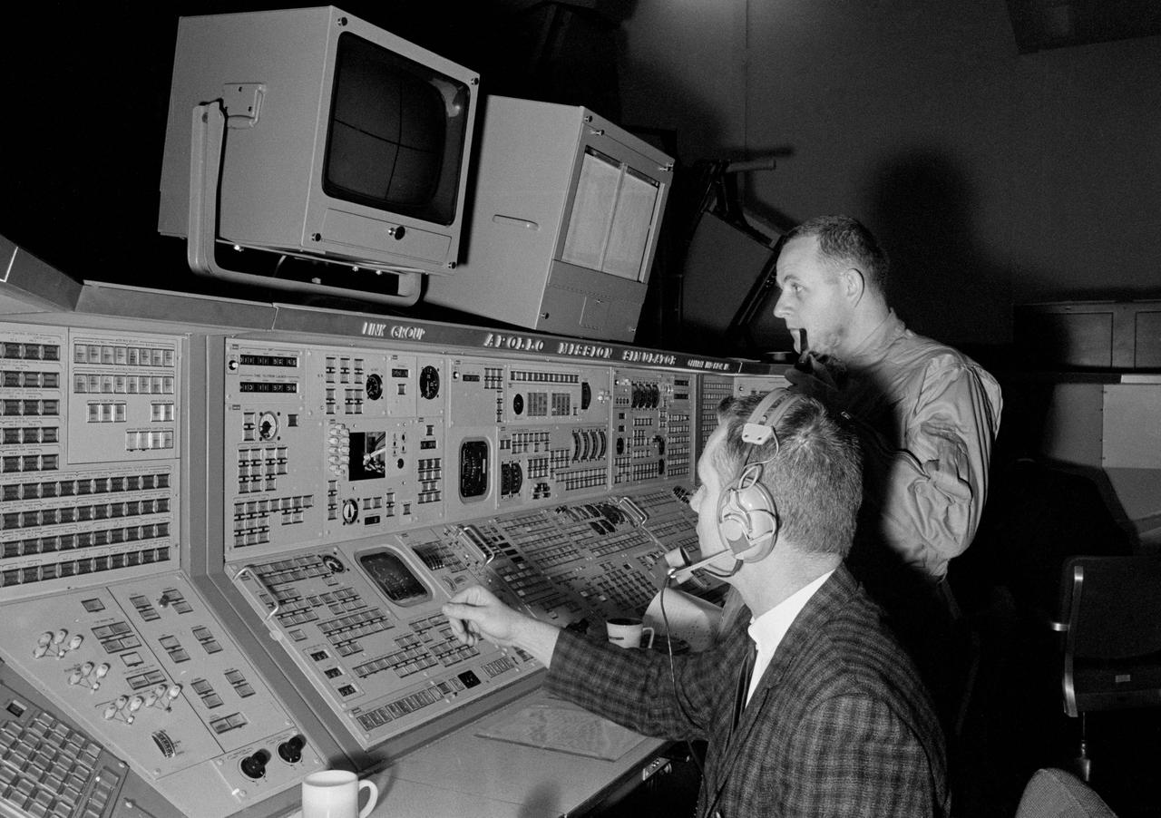 Views of Astronaut Dr. Philip K. Chapman training in the Lunar Module (LM) Simulator, Centrifuge, and the Apollo Mission Simulator. MSC