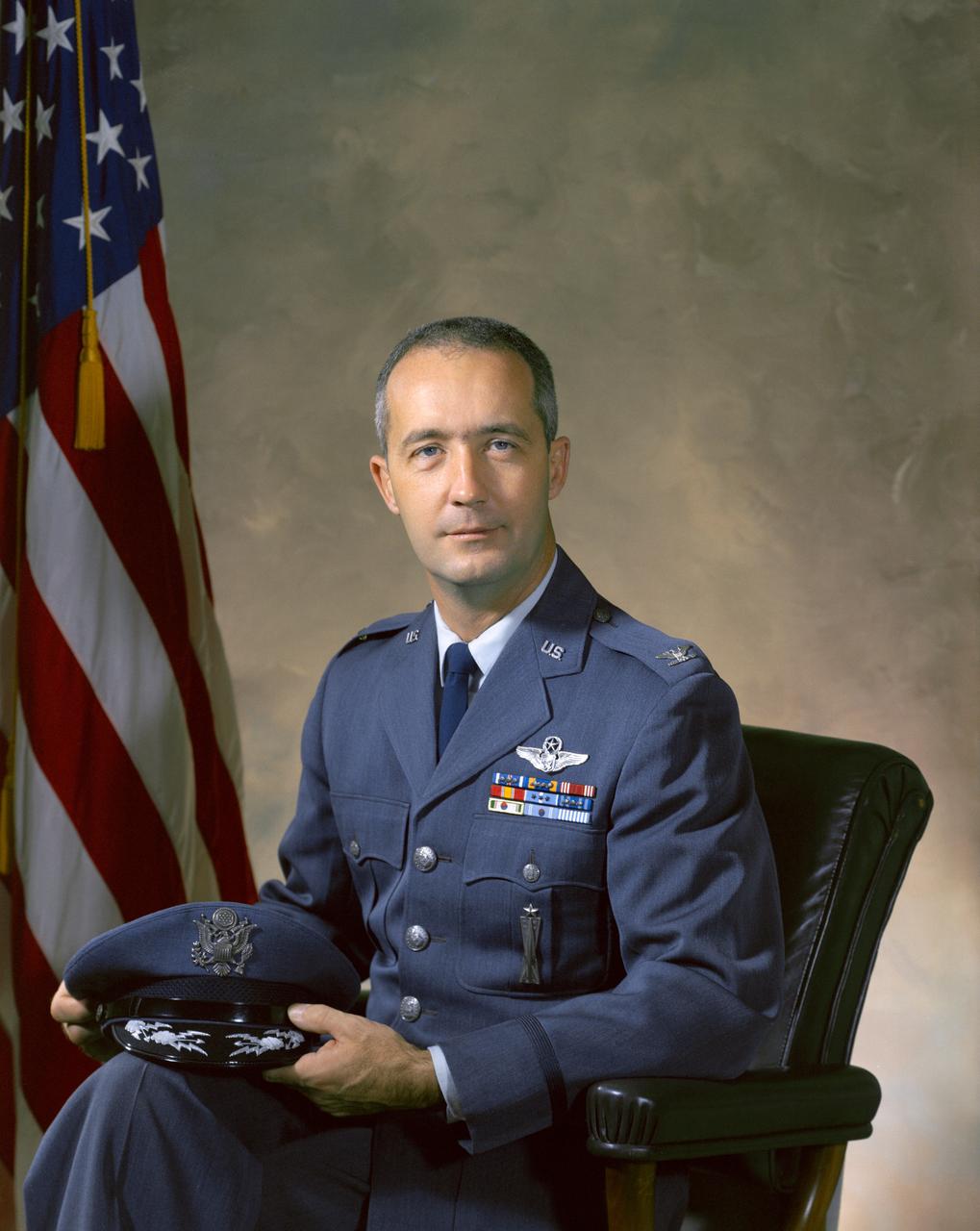 S68-55278 (December 1968) --- Portrait of astronaut James A. McDivitt, in his Air Force uniform with rank insignia showing he is Air Force Colonel.     Editor's Note: Since the photo was made, James A. McDivitt retired as Brigadier General from the United States Air Force, and left NASA in June of 1972.