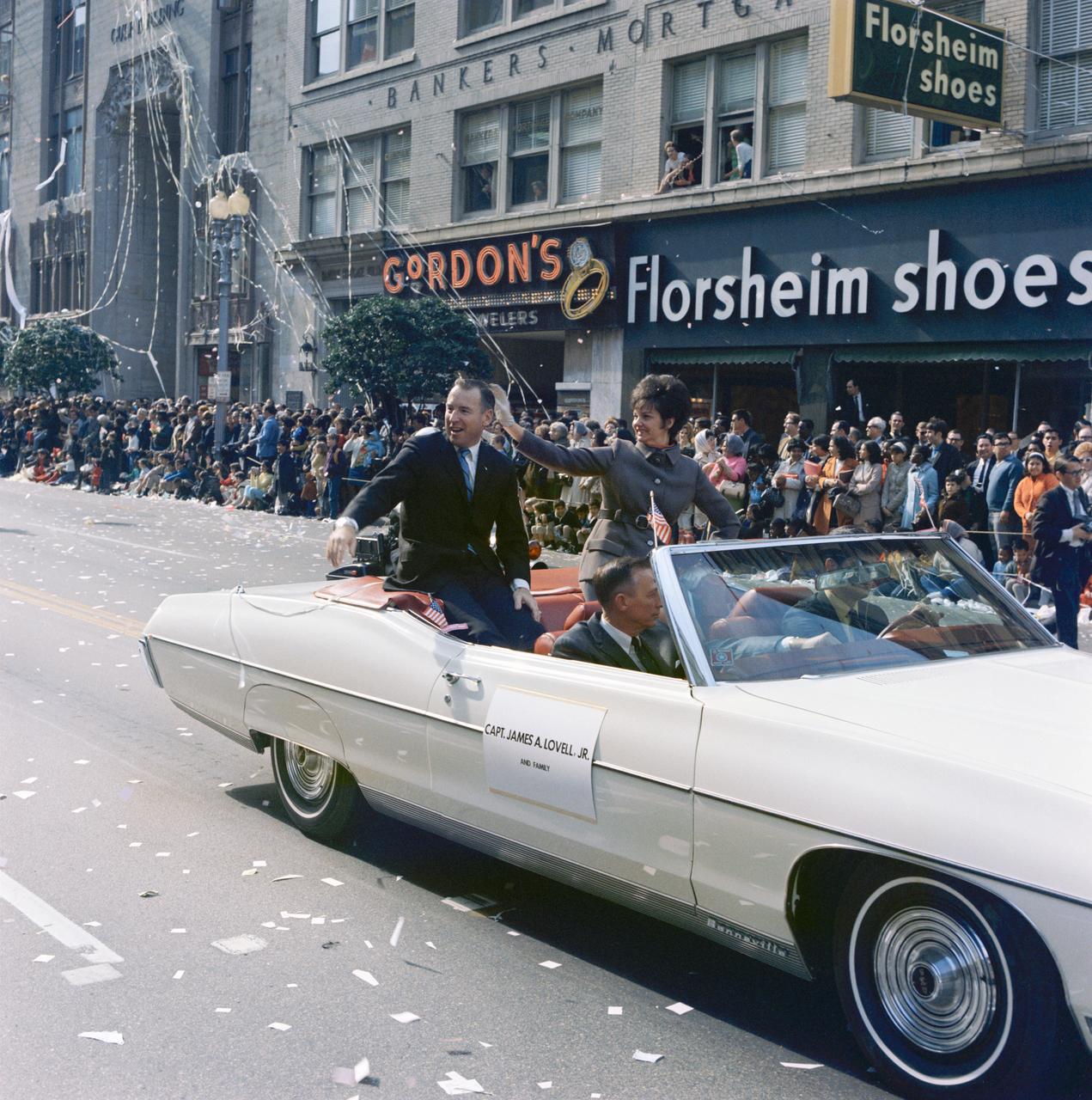 Capt. James A Lovell Jr., command module pilot; and family are photographed during parade in Houston after Apollo VIII flight.