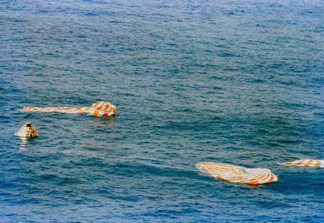 NASA image: Apollo 9 spacecraft floats in Atlantic recovery area after splashdown