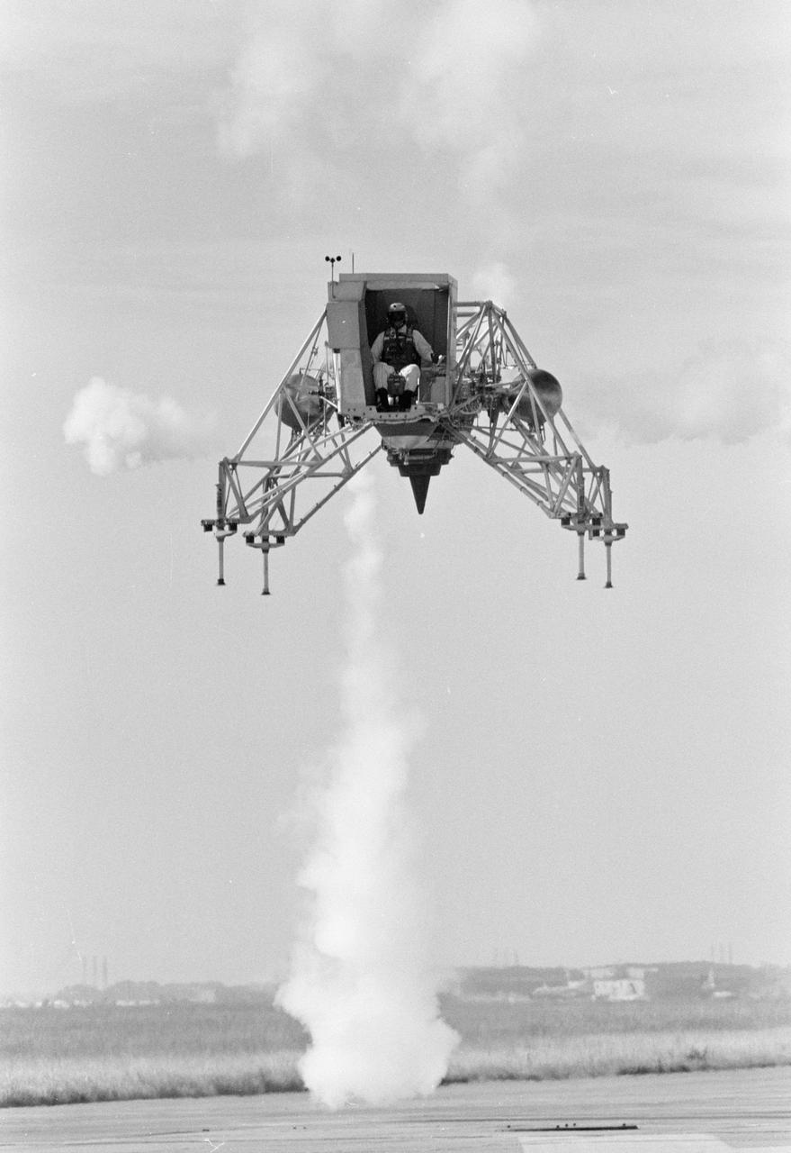 View of Apollo 12 CDR "Pete" Conrad during LLTV (Lunar Landing Training Vehicle) Fligh at Ellington AFB, for news release.