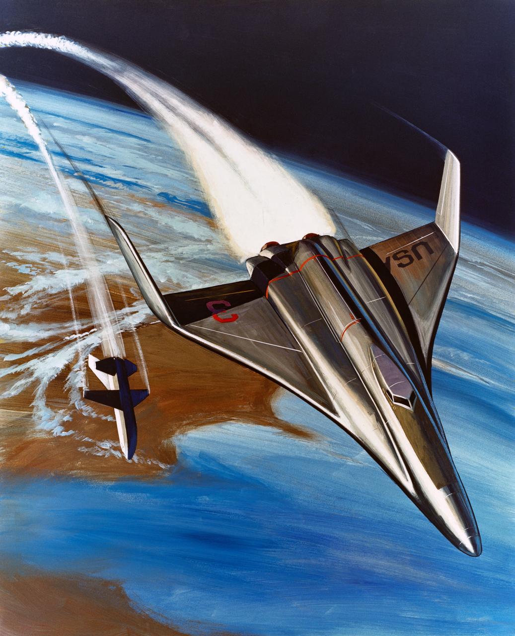 S70-26310 (1970) --- An early artist's concept  for the space shuttle orbiter vehicle. Photo credit: NASA