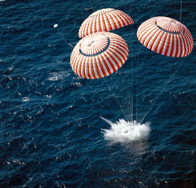 NASA image: Apollo 16 spacecraft touches down in the central Pacific Ocean