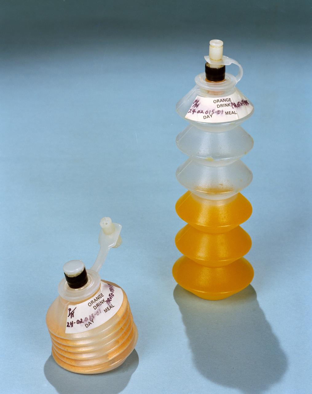 S72-50247 (1972) --- A close-up view of Skylab drink containers. Photo credit: NASA