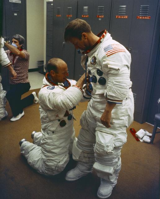 NASA image: Skylab 2 prime crew suit up during prelaunch training activity