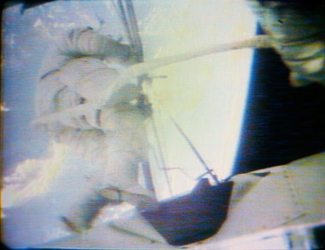 NASA image: Skylab 2 Astronaut during EVA at Skylab 1 and 2 space station cluster