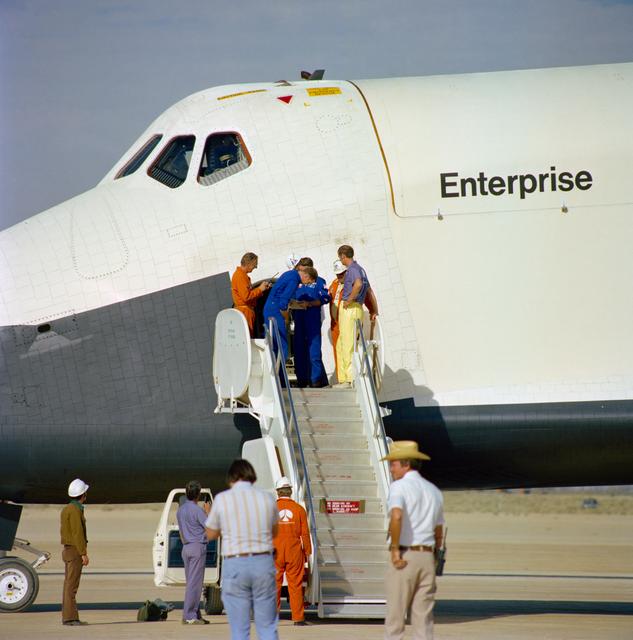 NASA image: Astronauts Engle and Truly following egress Shuttle Orbiter 101 "Enterprise"