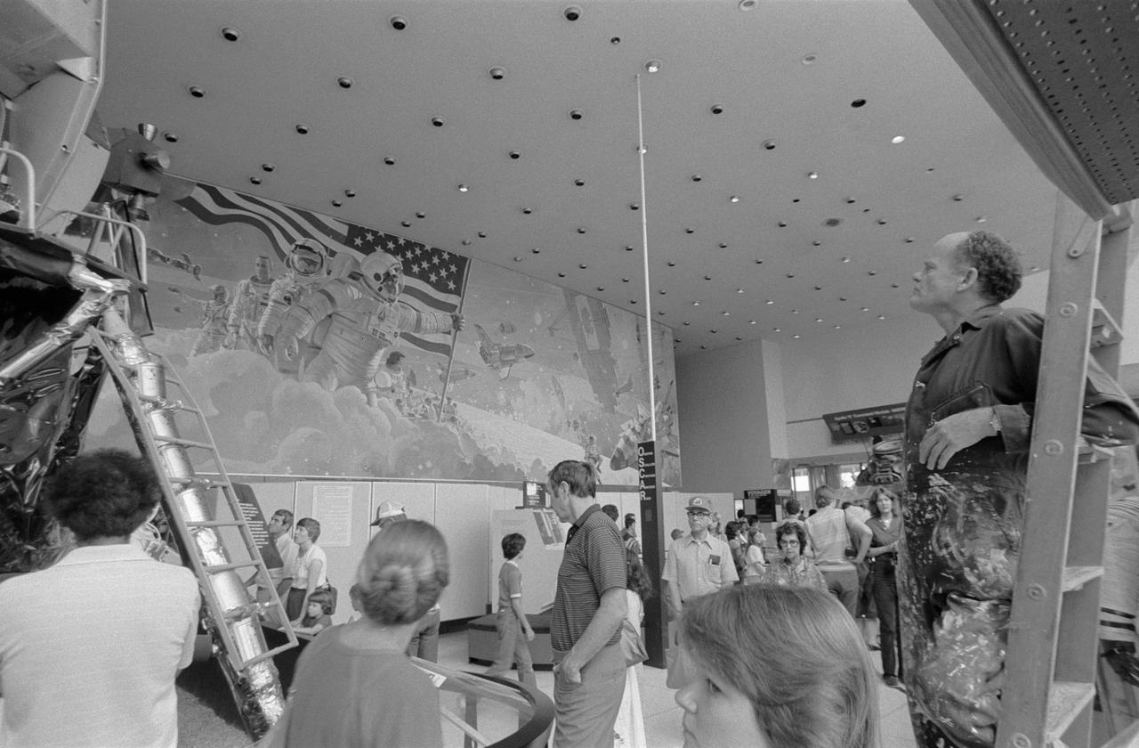 View of mural painted by Artist Bob McCall.       JSC, HOUSTON, TX