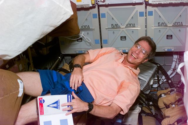 NASA image: Mission specialist Blaha in Spacehab module