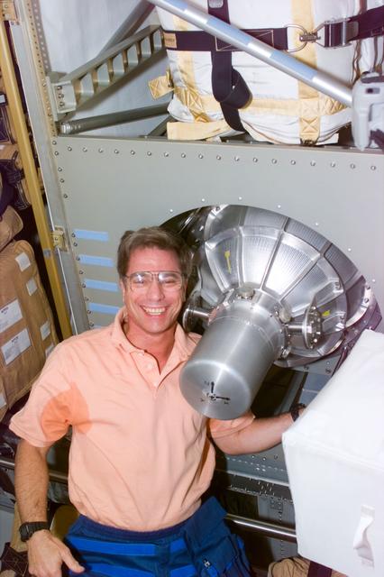 NASA image: Mission specialist Blaha in Spacehab module