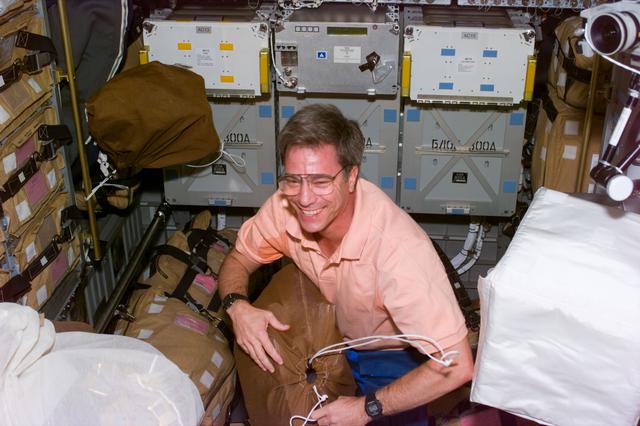 NASA image: Mission specialist Blaha in Spacehab module