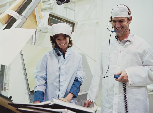 NASA image: Astronaut Sally K. Ride and John Fabian participates in crew mission test