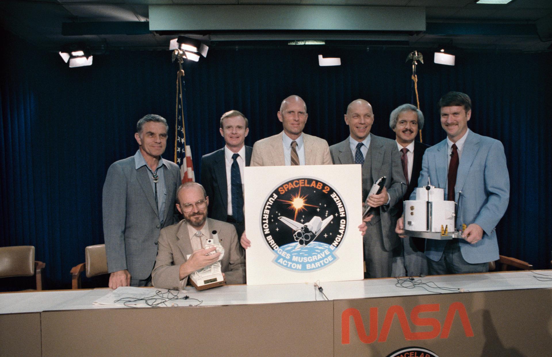 The crew of STS-51F at a pre-flight press conference