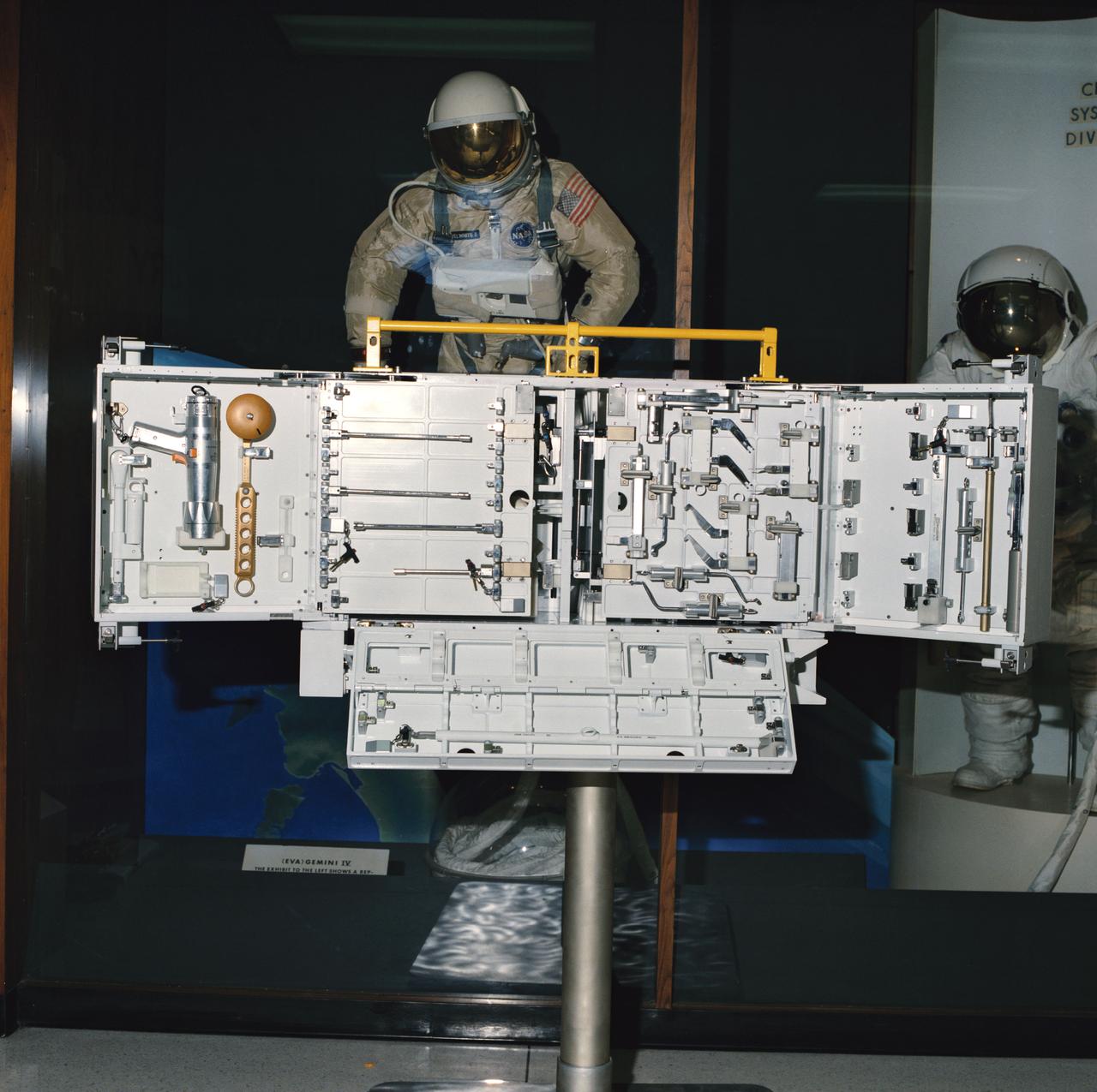 S87-49426 (1987) --- The Hubble Space Telescope (HST) tool box provides stowage of individual tools, tool boards and tool caddies required for maintenance of the telescope.  The basic box design was revised from the LEASAT (U.S. Navy) equipment stowage container.  It can be mounted to a base plate or back plate depending on the mission location requirements.  A four-point latching system secured with pip pins is used to latch the tool box doors for launch.  Various other latches are designed into the door panels and tool mounting locations for tool retention.  The box consists of aluminum sides and base, a dividing wall and deep doors.  Along three sides there are handrails by which STS-61 extravehicular activity (EVA) crew members can translate themselves or brace themselves when stowing and unstowing equipment.
