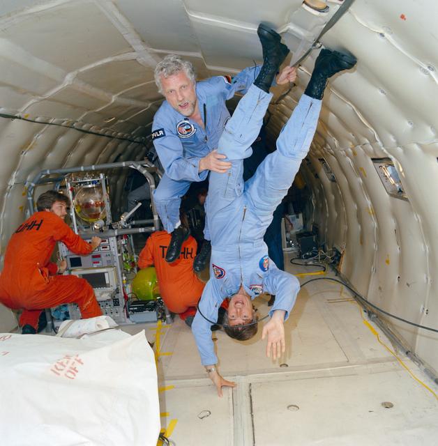 NASA image: STS-42 Payload Specialist Merbold inside KC-135 during zero gravity flight