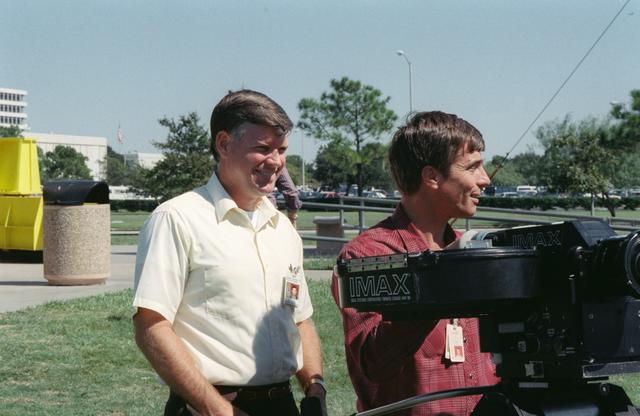 NASA image: STS-29 Discovery, OV-103, crewmembers participate in IMAX camera training